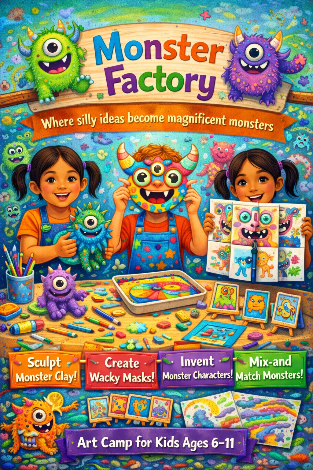 JULY 7-10 - MONSTER FACTORY - SUMMER ART CAMP FOR AGES 6-11