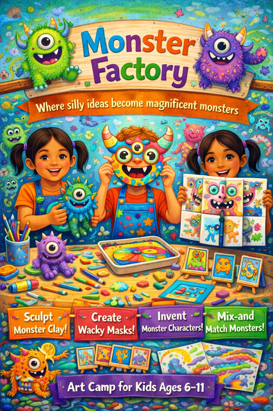 JULY 7-10 - MONSTER FACTORY - SUMMER ART CAMP FOR AGES 6-11